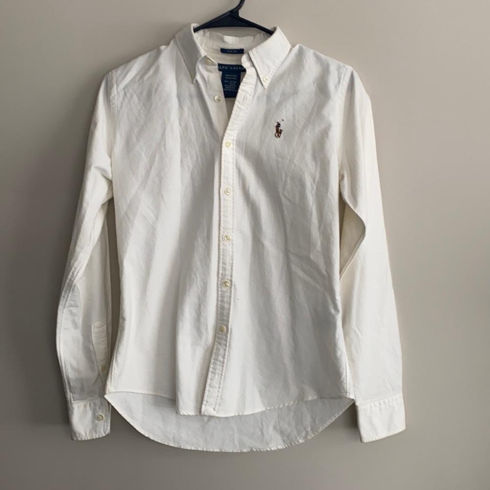 Ralph Lauren size 4 slim fit collared blouse white